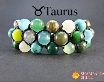 Cumpleaños zodiac de piedras preciosas Taurus pulsera Custom women handjewelry Coloridas Taurus jewelry Yoga women wide bracelet Zodiac para ella
