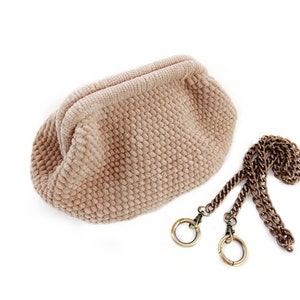 Cloud clutch, Dumpling bag, Velvet crossbody purse, Beige crochet clutch bag for women