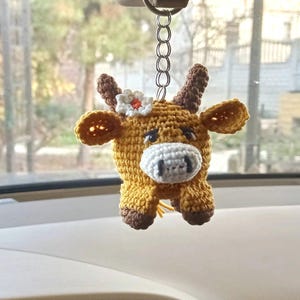 Cow car accessories, Rearview mirror hanging charms, Crochet car decor