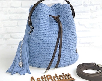 Handmade Boho Bucket Bag: Crochet Drawstring Crossbody Purse