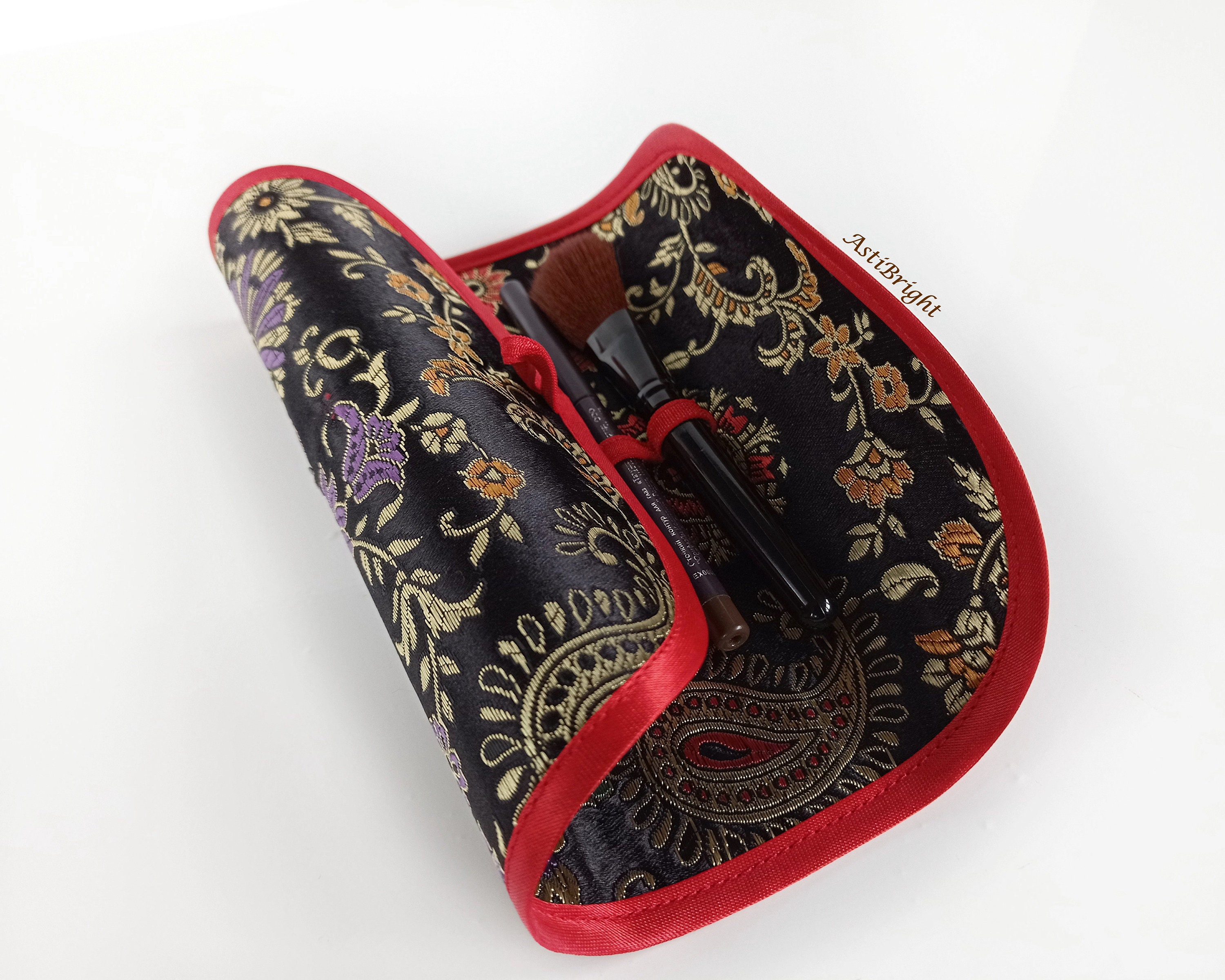 Silk cosmetic bag Small makeup bag for purse Roll up makeup Etsy