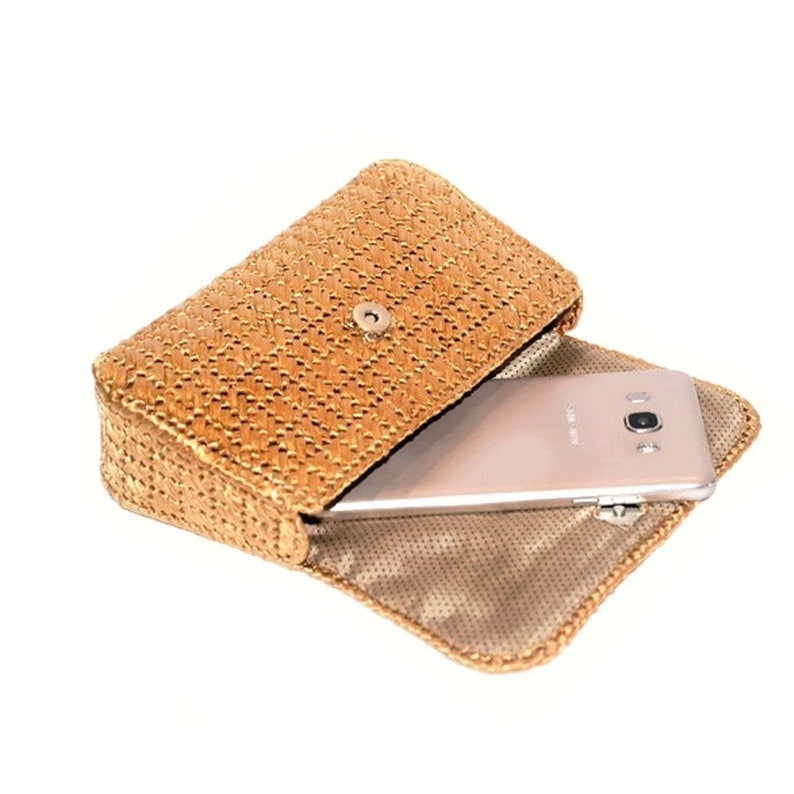 Gold raffia bag, Metallic clutch with chain, Small evening bag, Formal clutch purse zdjęcie 5