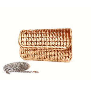 Gold raffia bag, Metallic clutch with chain, Small evening bag, Formal clutch purse zdjęcie 8