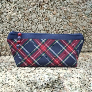 Small zipper pouch, Plaid makeup bag handmade, Mini cosmetic bag for purse