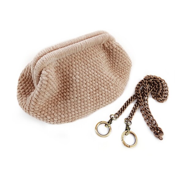 Cloud Clutch Dumpling Bag Velvet Crossbody Purse Beige Crochet