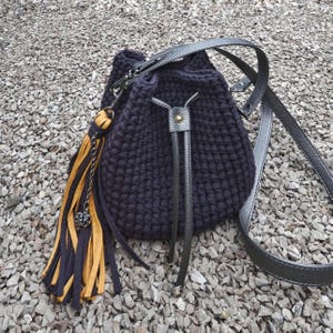 Small bucket crochet bag, Crossbody boho purse, Handmade hippie bag for women