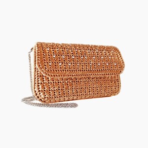 Gold raffia bag, Metallic clutch with chain, Small evening bag, Formal clutch purse zdjęcie 7