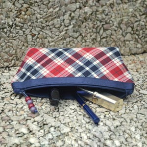 Plaid zipper pouch, Mini makeup bag, Small cosmetic bag for purse