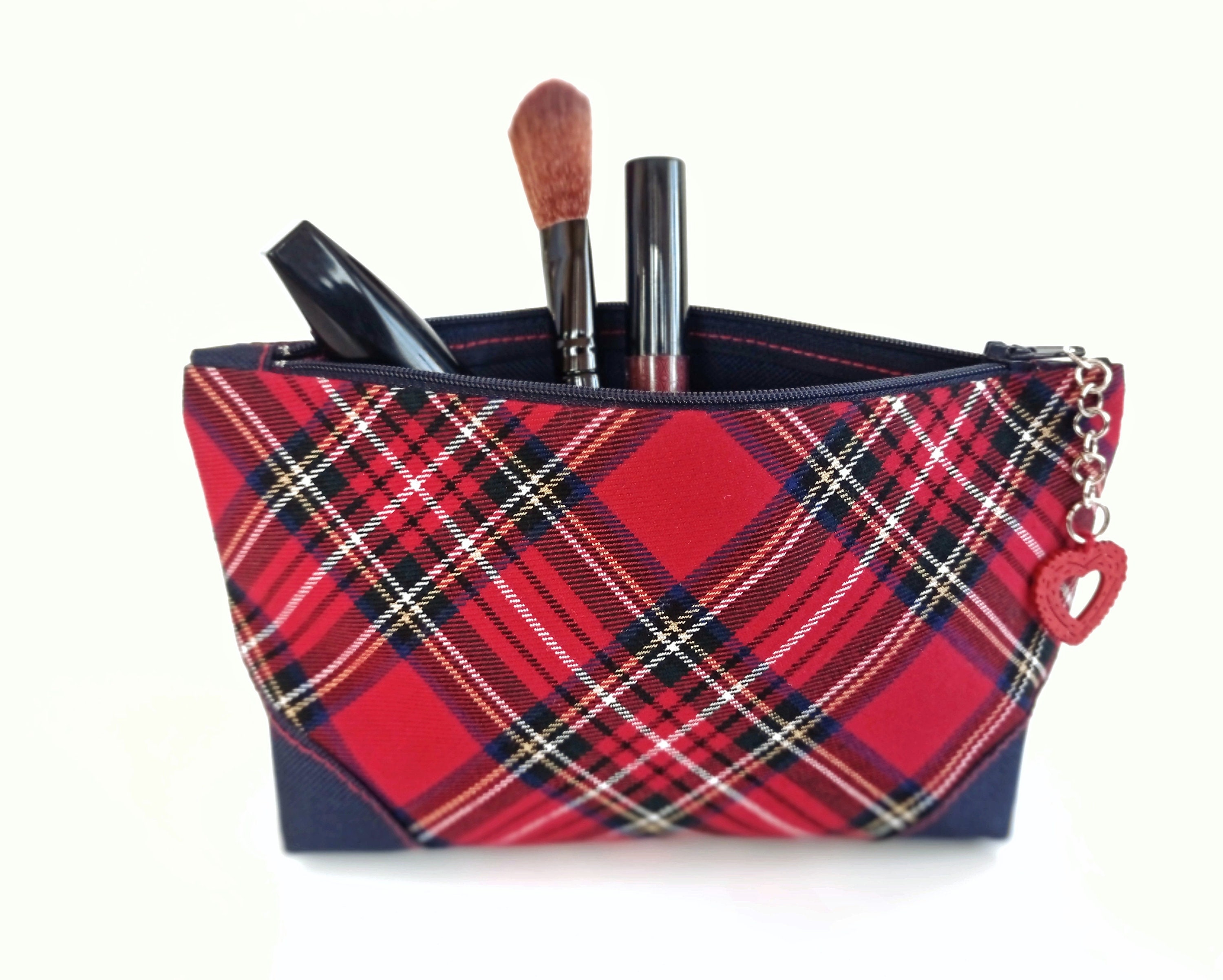 Plaid cosmetic bag Waterproof makeup bag for women Red zipper Etsy
