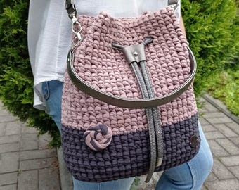 Small Bucket Bag with Top Handle: Handmade Boho Crossbody