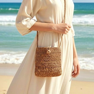 Small Raffia Shoulder Bag: Crochet Crossbody Boho Purse