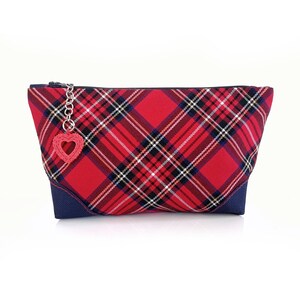 Borsa per il trucco a quadri rossi, piccola borsa per cosmetici da borsetta, astuccio impermeabile con cerniera per donna