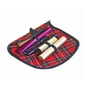 Red Plaid Roll Up Makeup Bag: Wool Blend Cosmetic Organizer