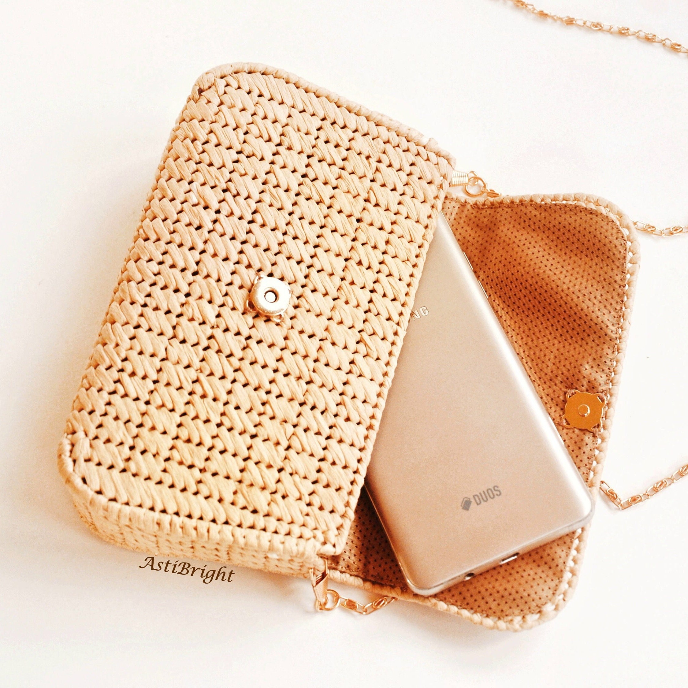 Women's Straw Clutch Purse - Beach Bag With Adjustable Strap, Raffia Handbag