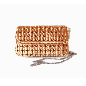 Gold raffia bag, Metallic clutch with chain, Small evening bag, Formal clutch purse zdjęcie 2