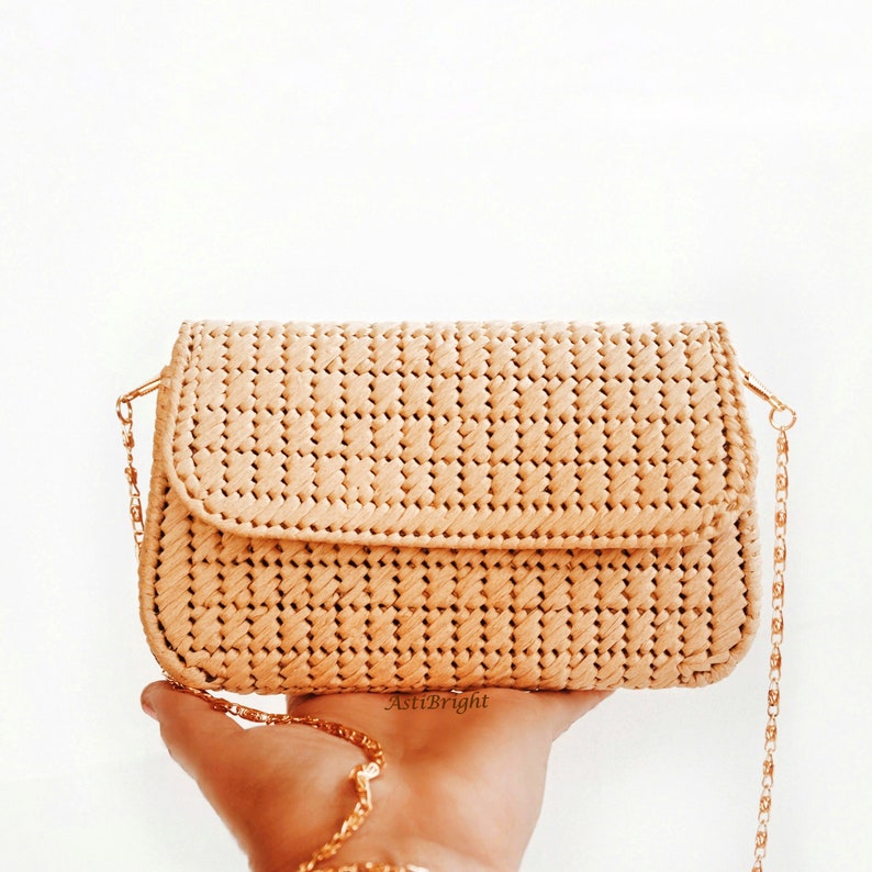 Raffia Crossbody Bag, Small Straw Clutch, Mini Shoulder Purse for Women