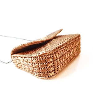 Gold raffia bag, Metallic clutch with chain, Small evening bag, Formal clutch purse zdjęcie 3