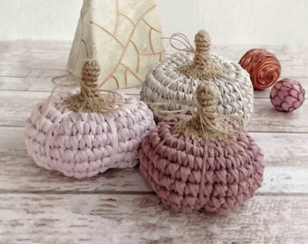 Juego de 3 calabazas decorativas: centro de mesa artesanal para la decoración del hogar en otoño.