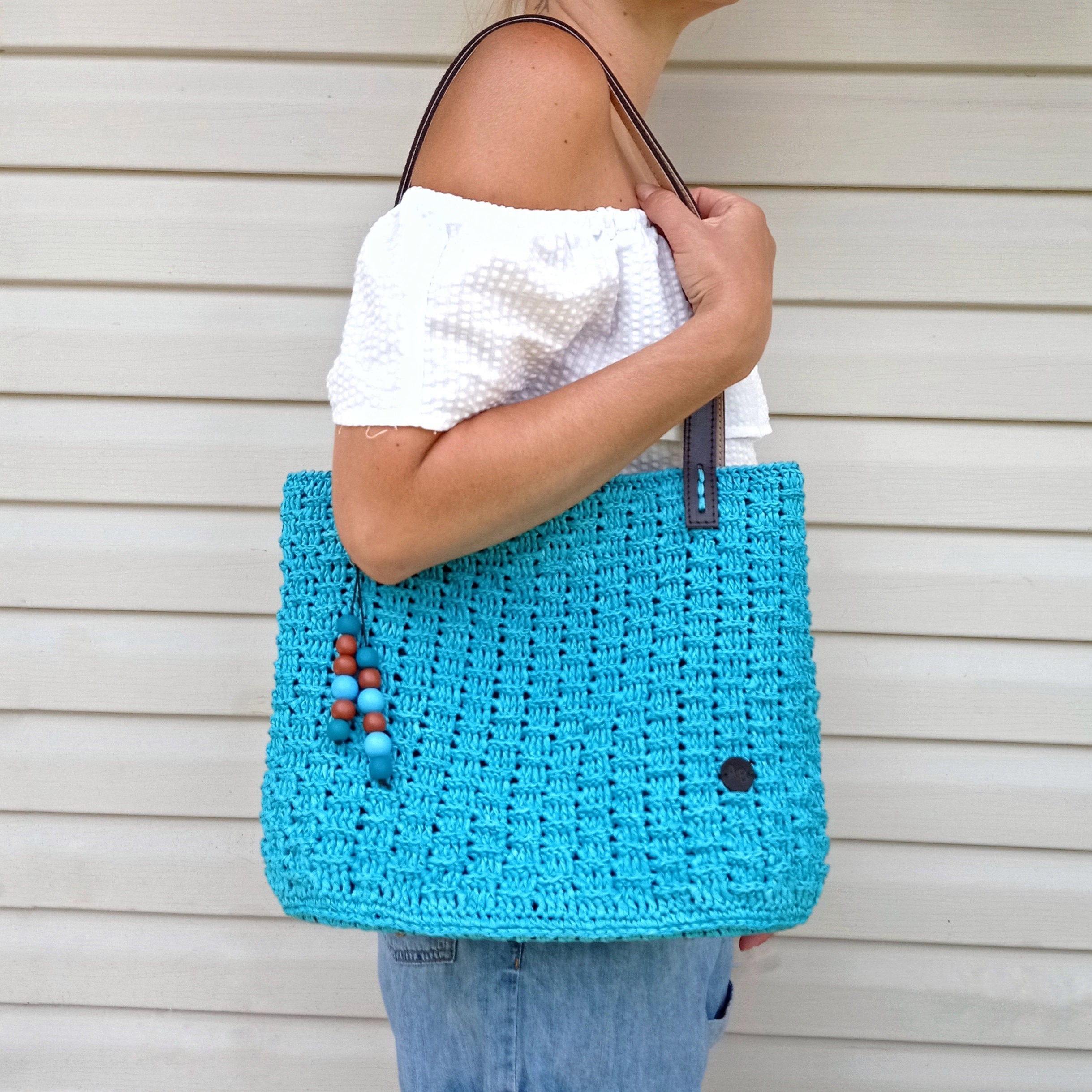 Raffia Tote Bag Straw Bag With Leather Handles Handmade Etsy