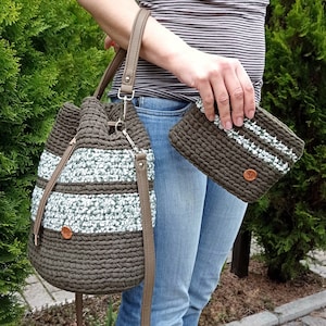 Large bucket bag purse, Handmade boho bag crossbody, Drawstring handbag and zipper pouch