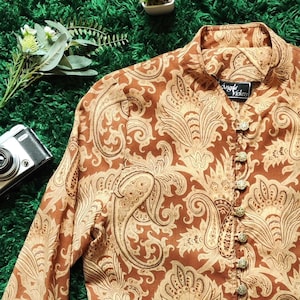 Vintage Handmade Angela Vickers Nehru Blouse | Size S-M | Paisley Print Blouse | Vintage Paisley Blouse | Wool Blend Vintage Blouse