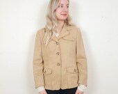 1970s 1980s Camel Brown Jacket Blazer Viyella Faux Suede Coat Size S