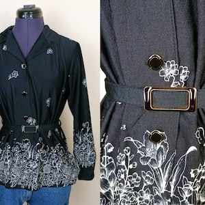Black Floral Vintage Blouse | Size S-M | Vintage Floral Blouse | Vintage Top | Vintage Gothic Top | 1980s Blouse | 80s Top | 80s Vintage Top