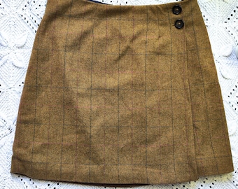 1960s Style Joules Mini Skirt Size Small to Medium | Plaid Wool Mini Skirt | A-Line Mini Skirt | Beige Brown Skirt | High-Waisted Skirt