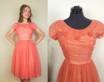 1950s Evening Dress | Size S | Pinup Dress | Pastel Dress | True Vintage Dress | Pastel Pink Dress | 1950s Prom Dress | Wedding Guest Dress