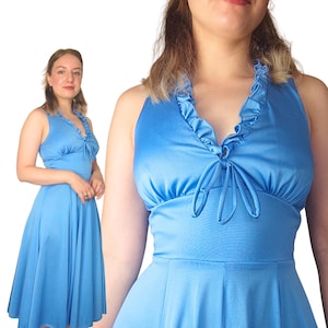 Sukienka midi z lat 70., rozmiar XS-S | Sukienka rozkloszowana w stylu vintage | Niebieska sukienka w stylu vintage | Sukienka z lat 70. | Sukienka letnia w stylu vintage | Sukienka na randkę