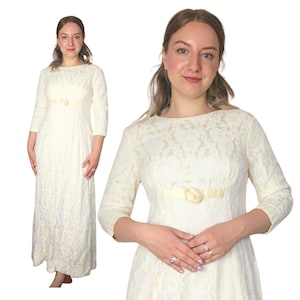 1960s Wedding Dress Size Extra Small | Empire Waist Dress | Lace White Dress | 1960s Maxi Dress | Vintage Wedding Dress