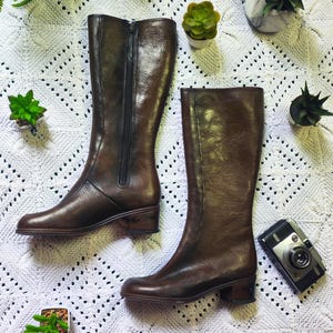 Size UK 4.5-5 | EU 37.5-38 1960s Derry Boots | Brown Rubber Boots | 60s GO-Go Boots | 60s Mod Boots | Sheepskin Lined Boots