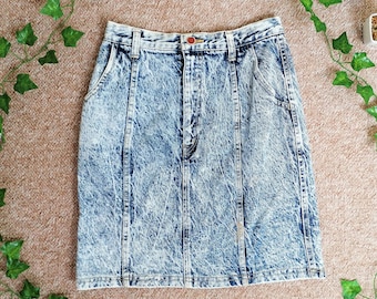 Acid Wash 1980s Denim Skirt | Size XS | Denim Mini Skirt | High-Waisted Skirt | 80s Jean Skirt | Denim Pencil Skirt | Acid Wash Skirt