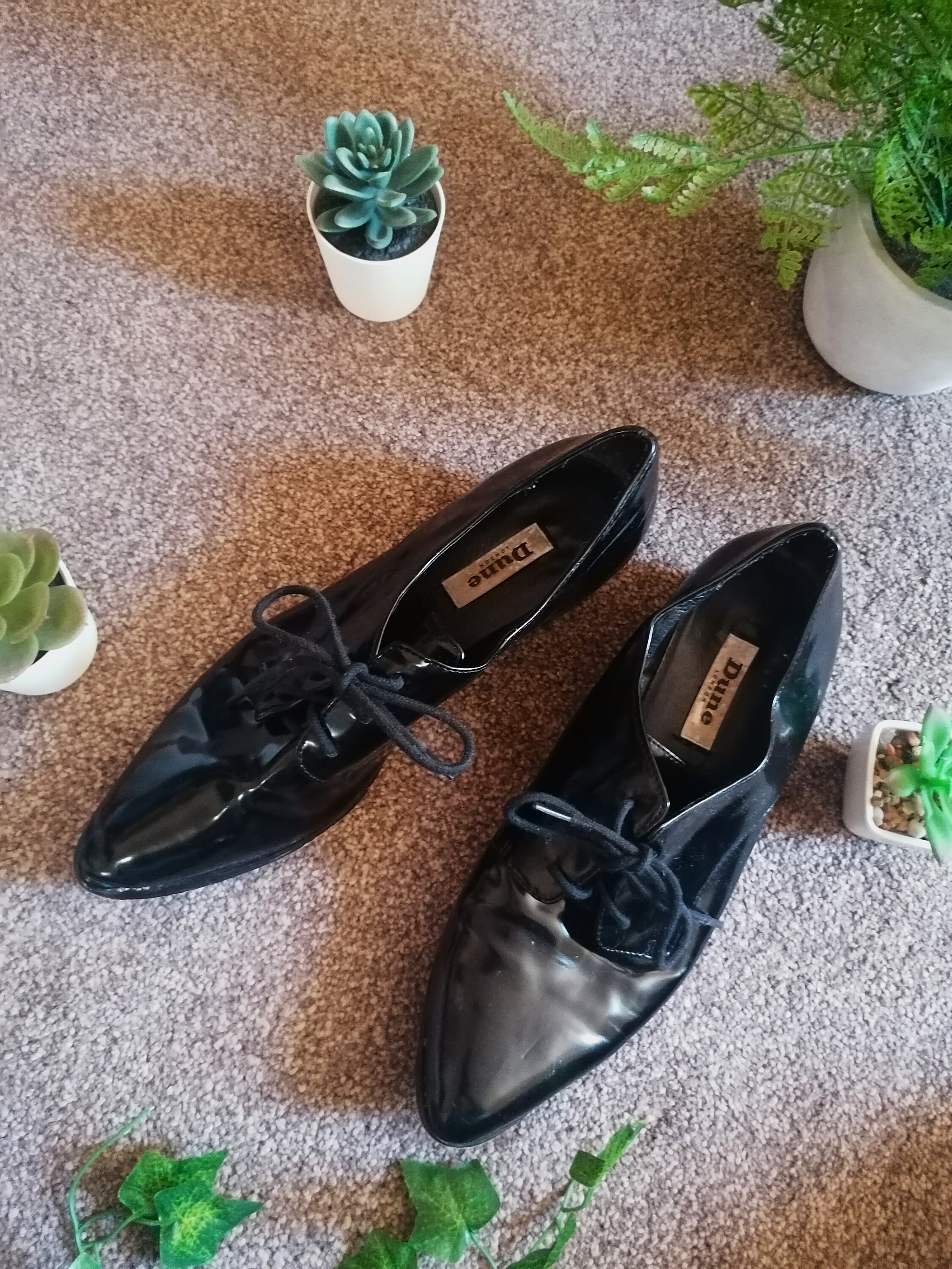 1990s Dune Black Patent Oxford Shoes | Size UK 7 | EU 40.5  display picture 1