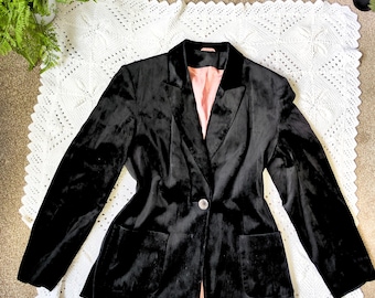 Blazer de terciopelo estilo Y2K / Talla XS-S / Blazer de terciopelo negro / Chaqueta elegante entallada / Blazer de negocios de los años 2000 con bolsillos