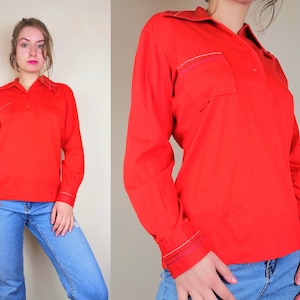 Vibrant Orange Red Golf 1960s Mod Men&#39;s Shirt | Size S-M | 1960s Men&#39;s Mod Shirt | 1960s Top Medium | Mod Vintage Shirt