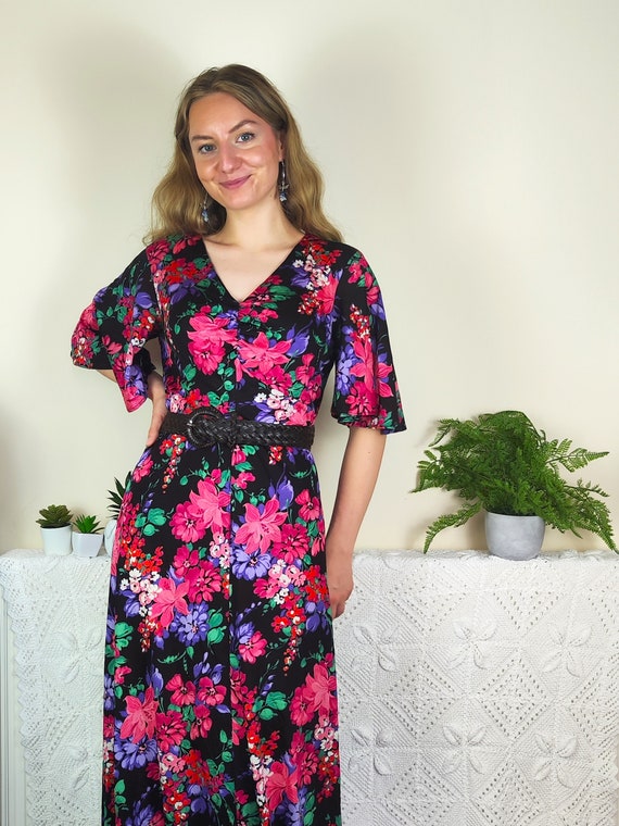 Floral 1970s Maxi Dress | Size M | Butterfly Slee… - image 4