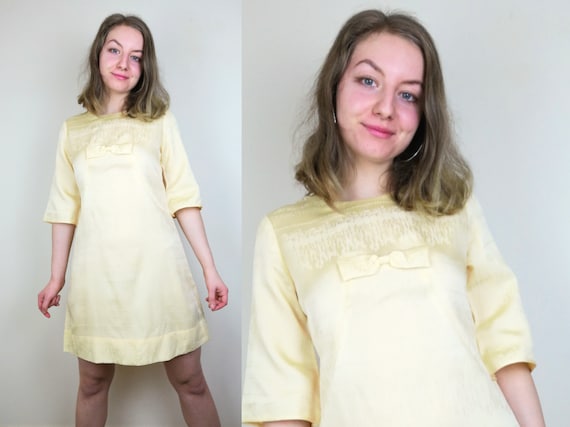 Pastel Yellow 1960s Mod Dress | Size S | 1960s Shi