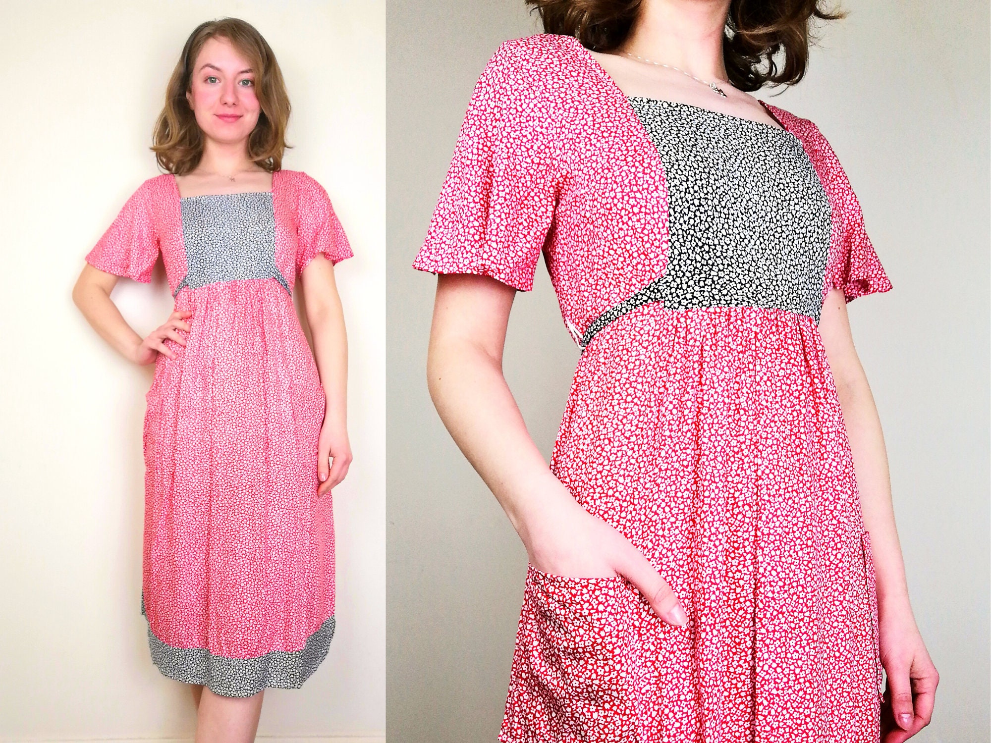 Cotton 1970s Floral Dress | Size S-M | Empire Waist Dress | Vintage Floral Dress | Cottagecore 70s Vintage Dress | Floral Mini Dress