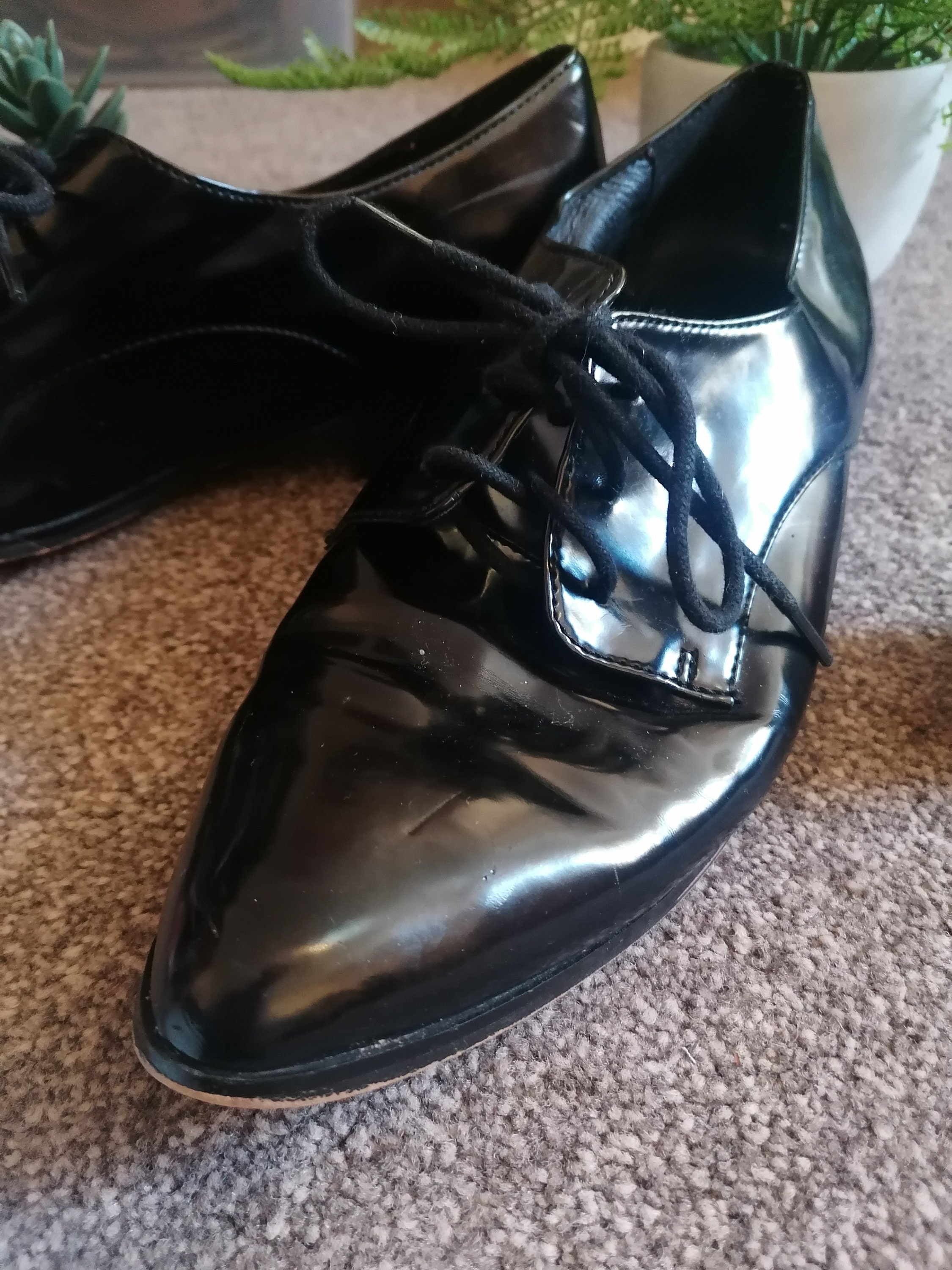 1990s Dune Black Patent Oxford Shoes | Size UK 7 | EU 40.5 