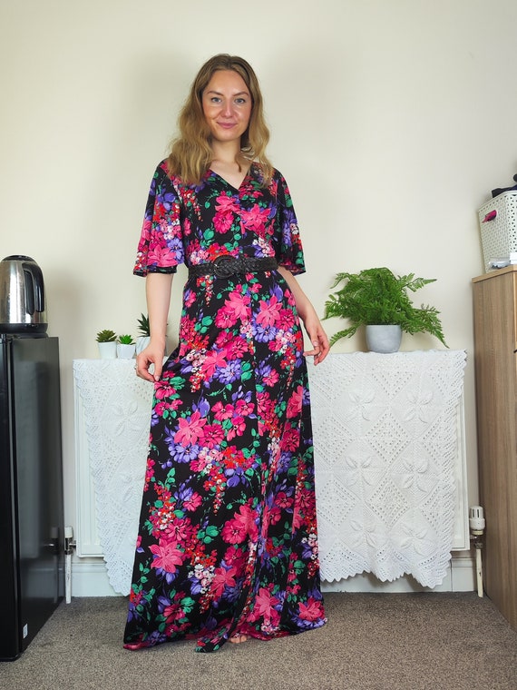 Floral 1970s Maxi Dress | Size M | Butterfly Slee… - image 8