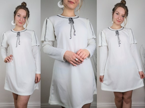1970s Mini Wedding Dress | Size S-M | 70s White We