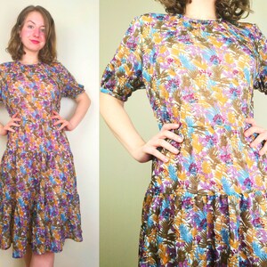 Tropical Flowers 1970s Dress | Size M | 1970s Vintage Dress | 70s Floral Dress | Floral Vintage Dress | Vintage Hippy Dress | Bohemian Dress