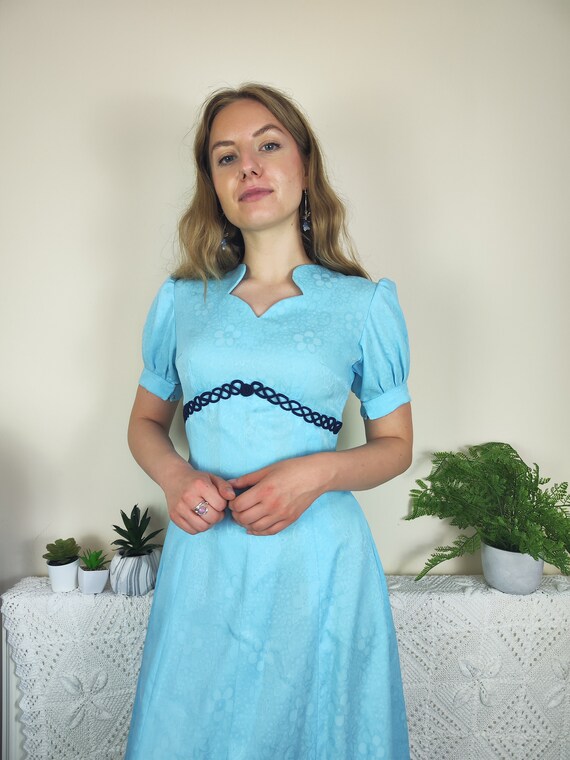 70's Turquoise Blue Capelet-Like Dress main image 0