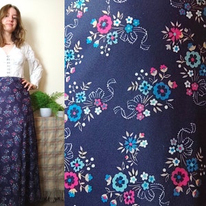 DAISY JONES 1970s Floral Maxi Skirt | Size S | Hippy Long Skirt | Navy Floral Skirt | 70s Maxi Skirt | 1970s Skirt | Flower Power Maxi Skirt