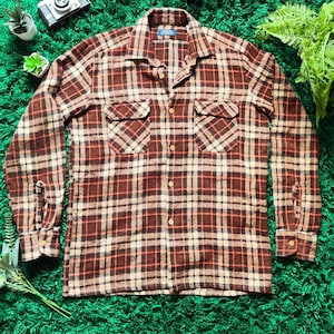 Men&#39;s Plaid Vintage Shirt Size Medium | Brown Plaid Men&#39;s Shirt | Vintage Men&#39;s Shirt | Men&#39;s Tartan Shirt | Lumberjack Shirt
