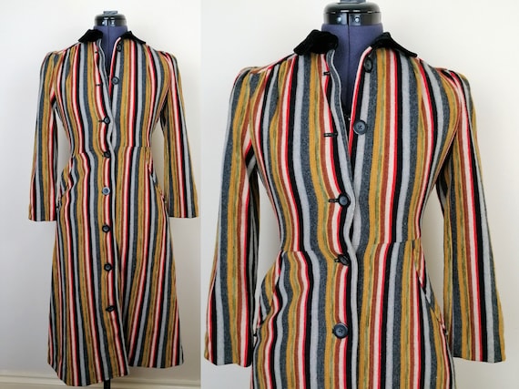 Striped 1970s Coat | Size XXS-XS | Vintage Striped