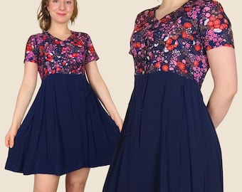 Floral 1960s 70s Dress | Size S | 60s Mini Dress | Vintage Mini Dress | Floral Vintage Dress | 70s Skater Dress | Psych Floral Dress