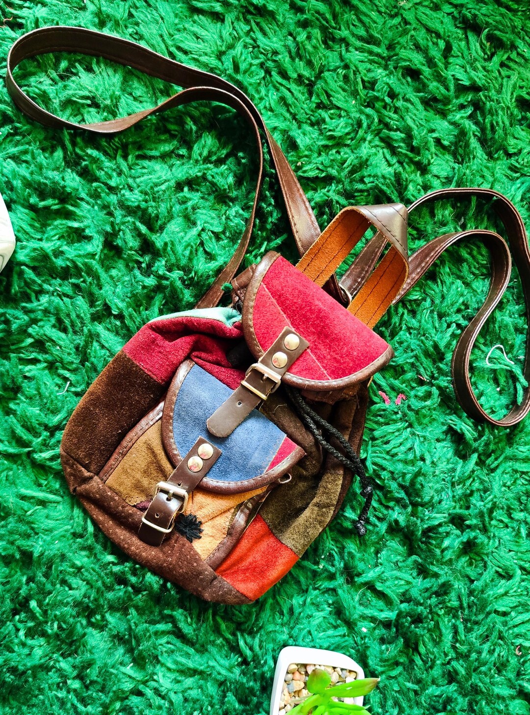 Whimsi-goth 1990s Vintage Suede Patchwork Mini Backpack | Suede Leather ...