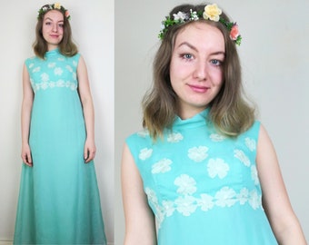 Pastel Teal 1960s Dress | Size S | 1960s Maxi Dress | 60s Bridesmaid Dress | Teal Vintage Dress | Blue Maxi Dress | Vintage Fairy Dress